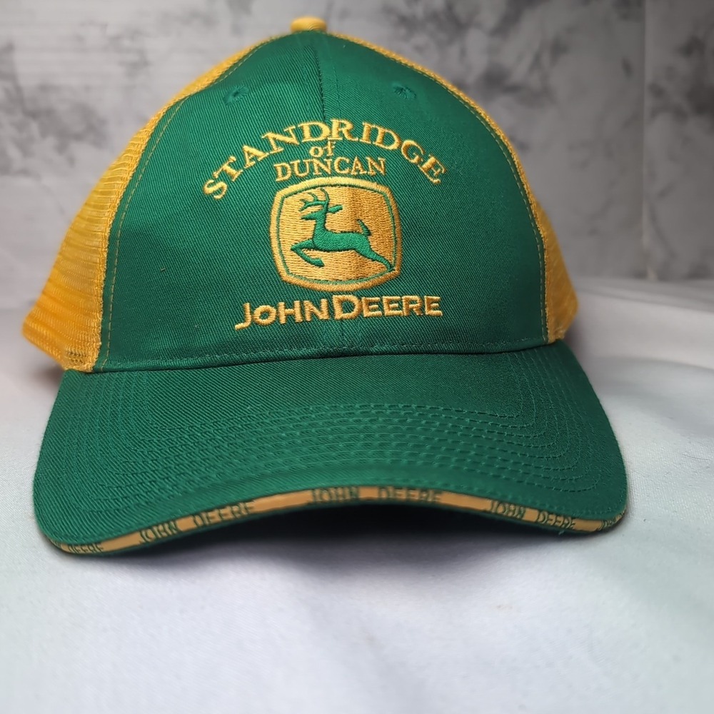 John Deere Hat Cap Strap Back Green Yellow Trucker Mesh Embroidered Dealer Mens